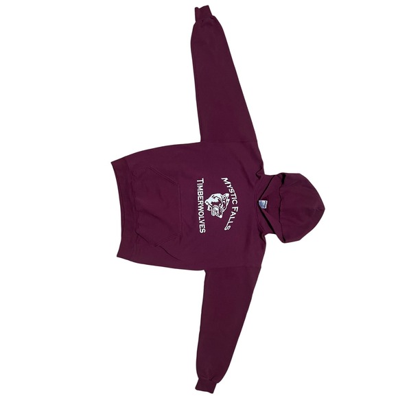 Jerzees Mystic Falls Timberwolves Salvatore 17 Hoodie Maroon Medium Vampire Diar - Picture 4 of 9